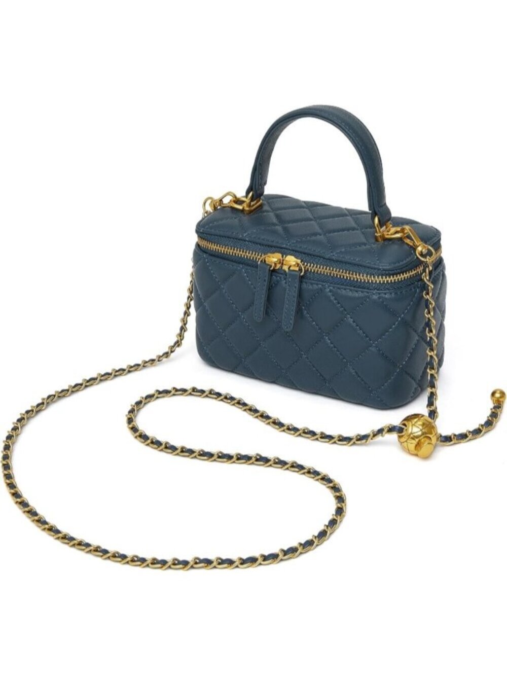 〽️Women's Blue Quilted Mini Box Chain Strap Small Leather Purse Crossbody Bags